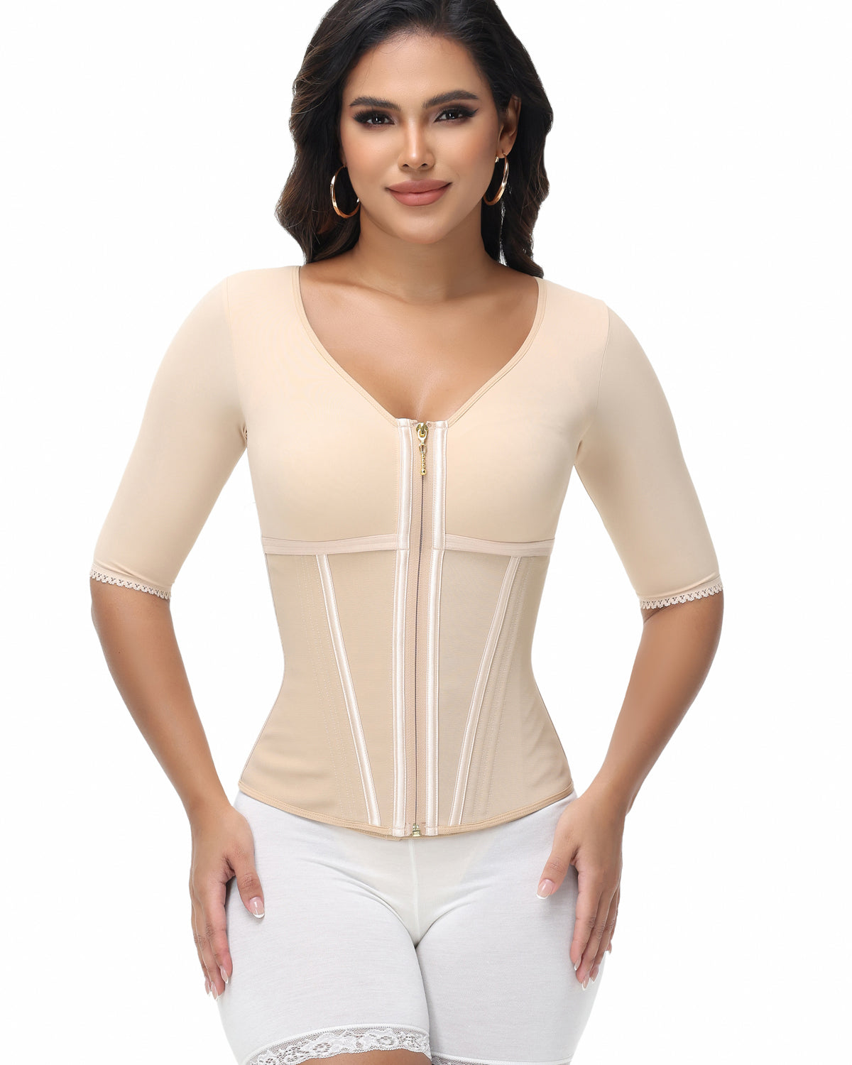 Shapshe® Fajas Colombianas High Compression Half Sleeves V Neck Waist Trainer