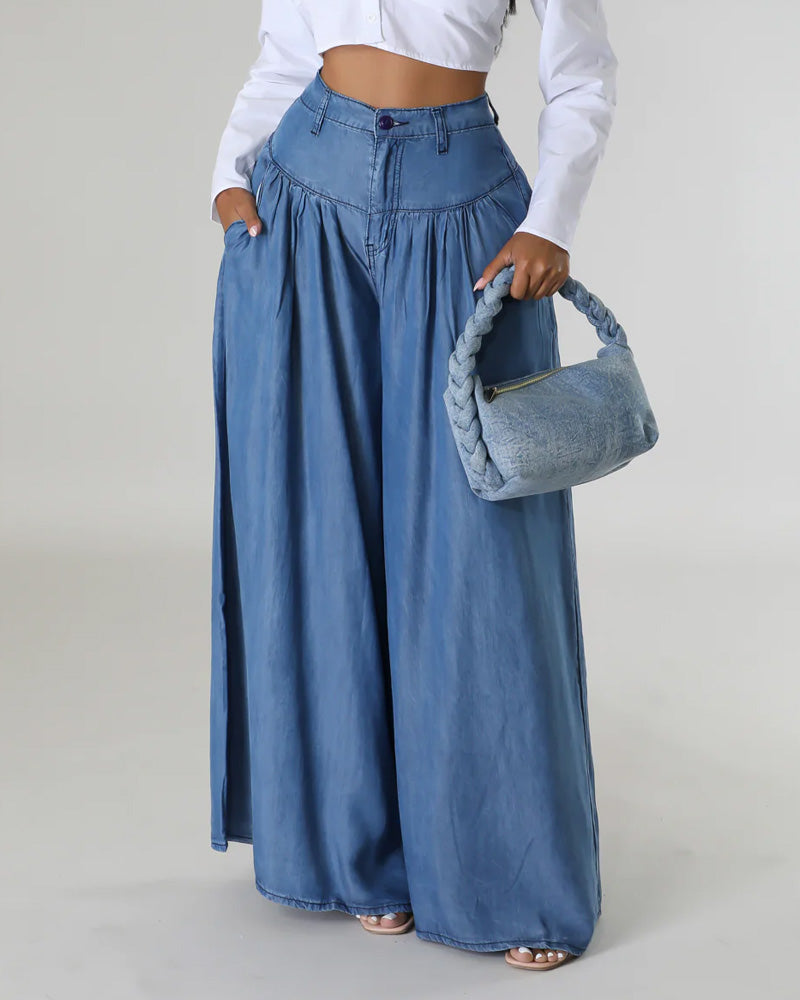 Trendy Casual High Waisted Wide Leg Jeans for Women  - By Qivii
