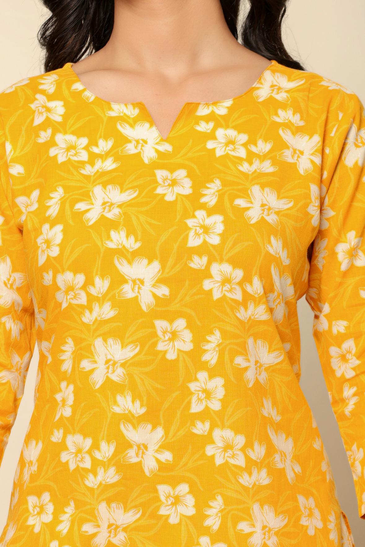Yellow Printed Cotton Co- Ord Set