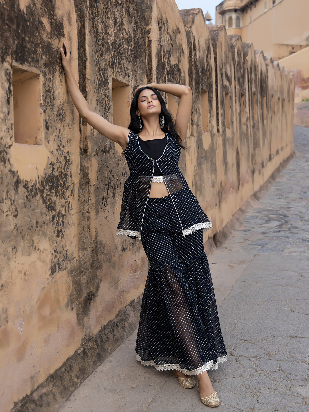 Nihira Black Leheriya Sharara Set  - By Ragavi - qivii