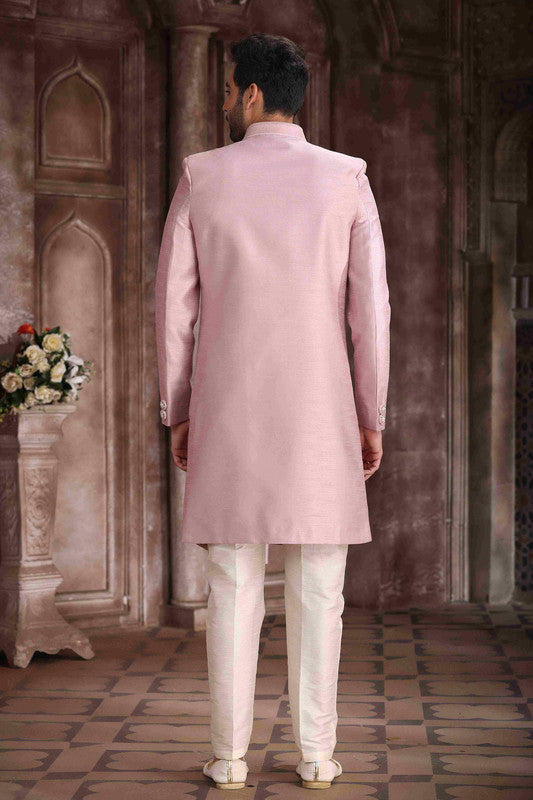 Men's Art Silk Embroidery Work Sherwani In Sky Blue Colour
