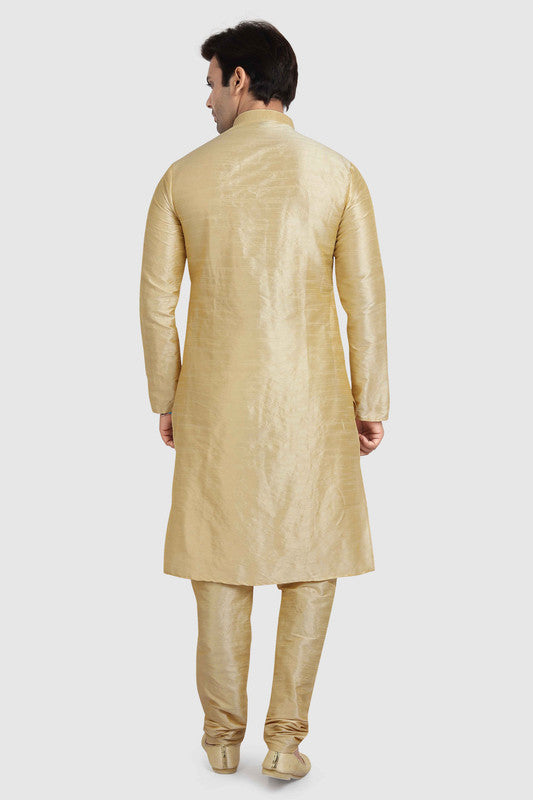 Men's Gold Art Silk Solid Kurta Pajama Set