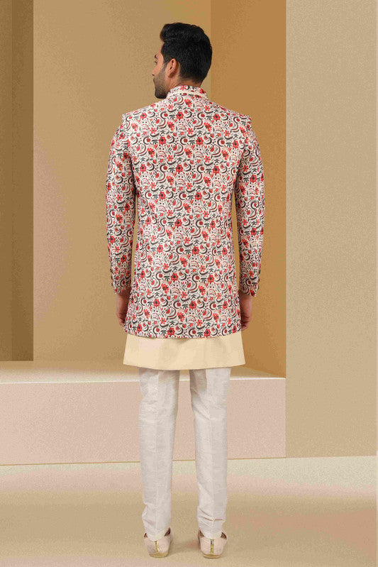 Men's Multi Color Art Banarasi Digital Printed Indo Western Set