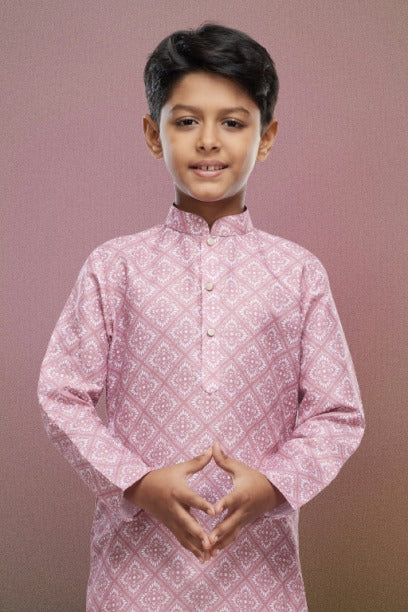 Boy's Onion Pink Cotton Digital Print Kurta Set