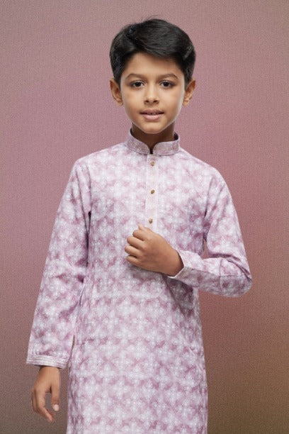 Boy's Pink Cotton Thread Work Kurta Set