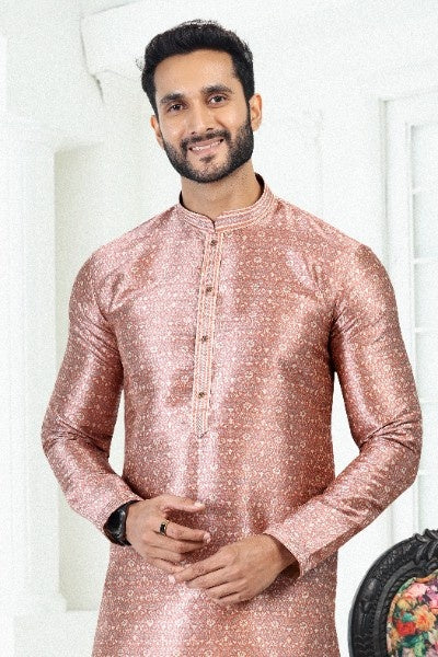 Men's Onion Pink Banarasi Silk Pintux Work Kurta Pajama Set