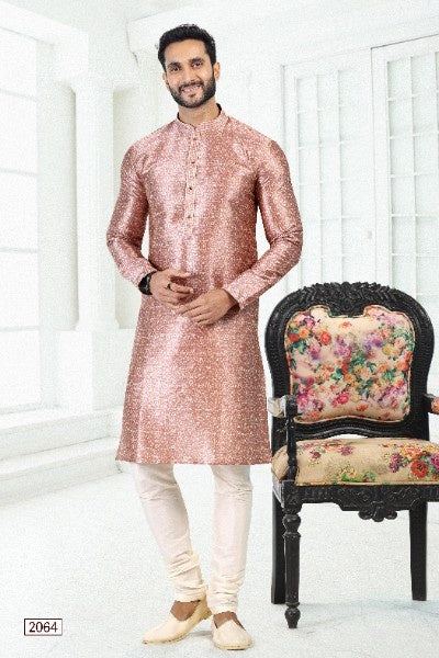 Men's Onion Pink Banarasi Silk Pintux Work Kurta Pajama Set