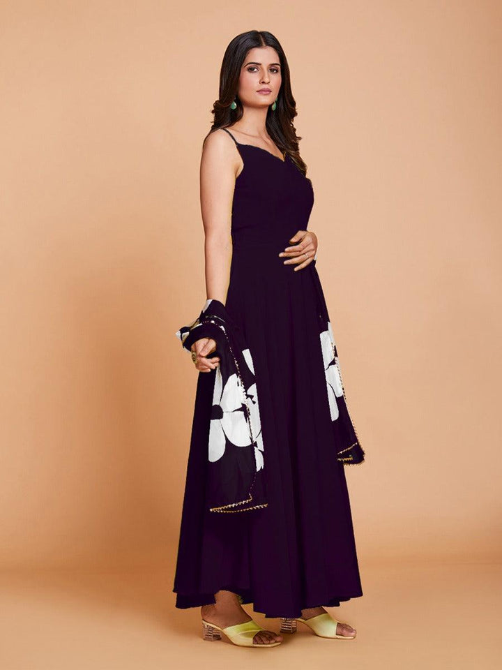 Raksha Bandhan Special Dark Wine Georgette Gown by Qivii