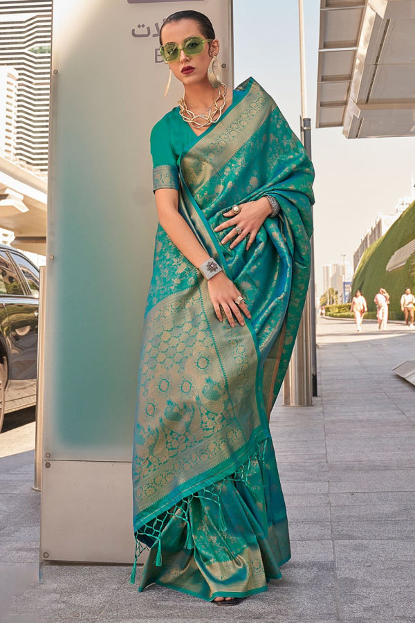 Rama Green Handloom Weaving Work Saree