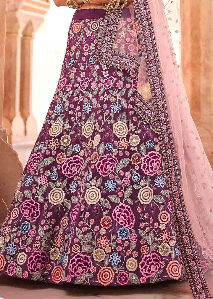 Rasin Purple Crepe Lehenga Choli with Thread, Zarkan & Sequins work - qivii