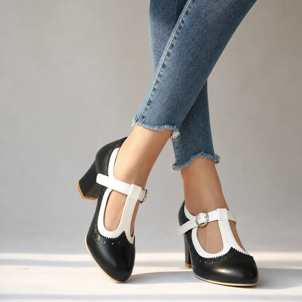 Black Rayburn women's orthopedic Mary Jane heels by Hudson Ridge, featuring supportive design and classic style.