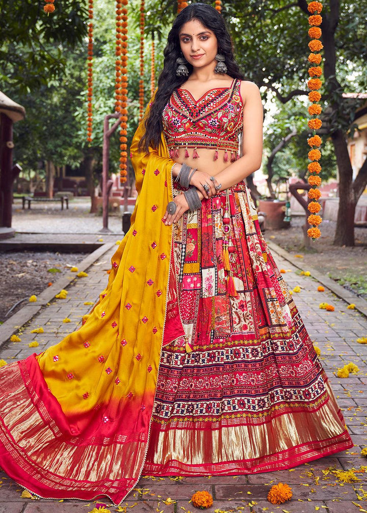 Red & Yellow Ready to Wear Designer Silk Lehenga Choli - qivii