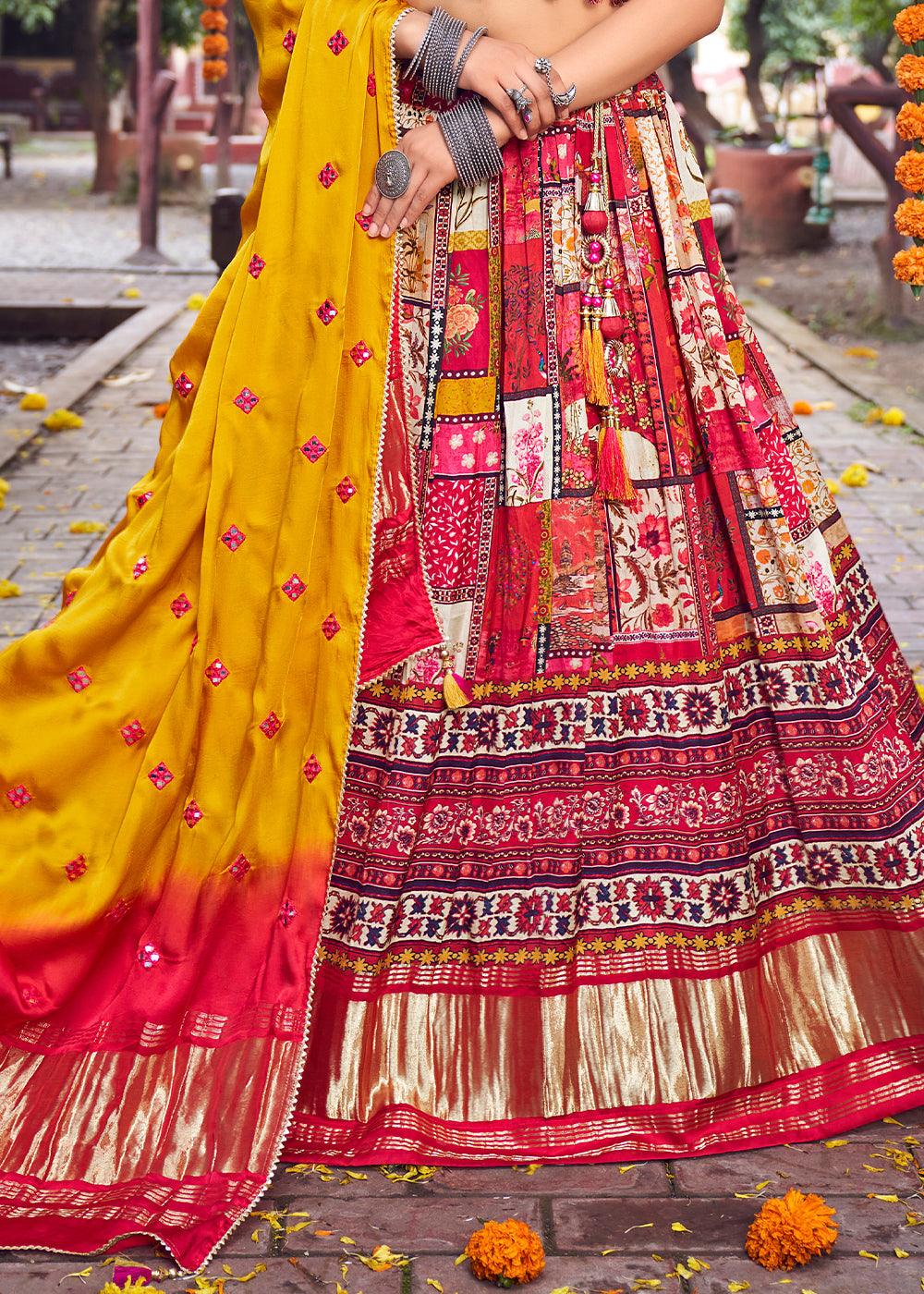 Red & Yellow Ready to Wear Designer Silk Lehenga Choli - qivii