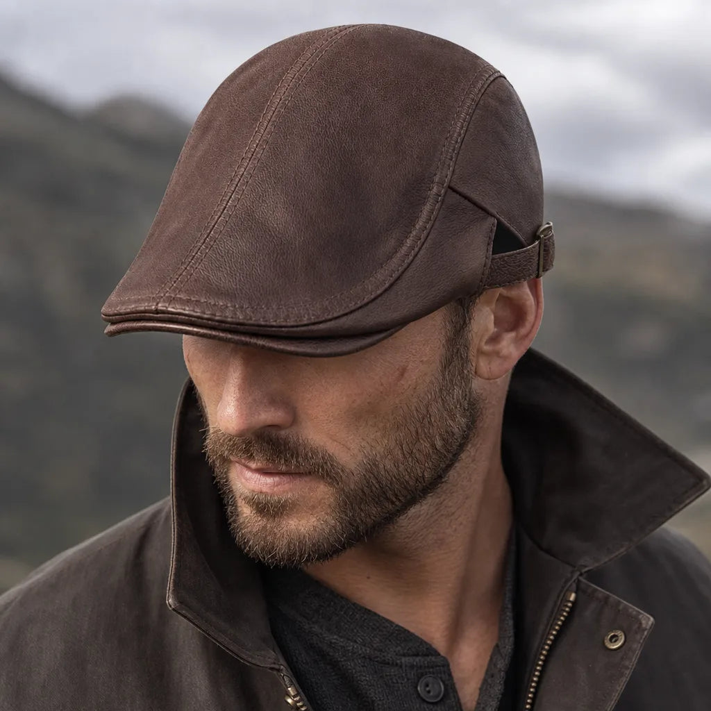 Reed Leather Flat Cap