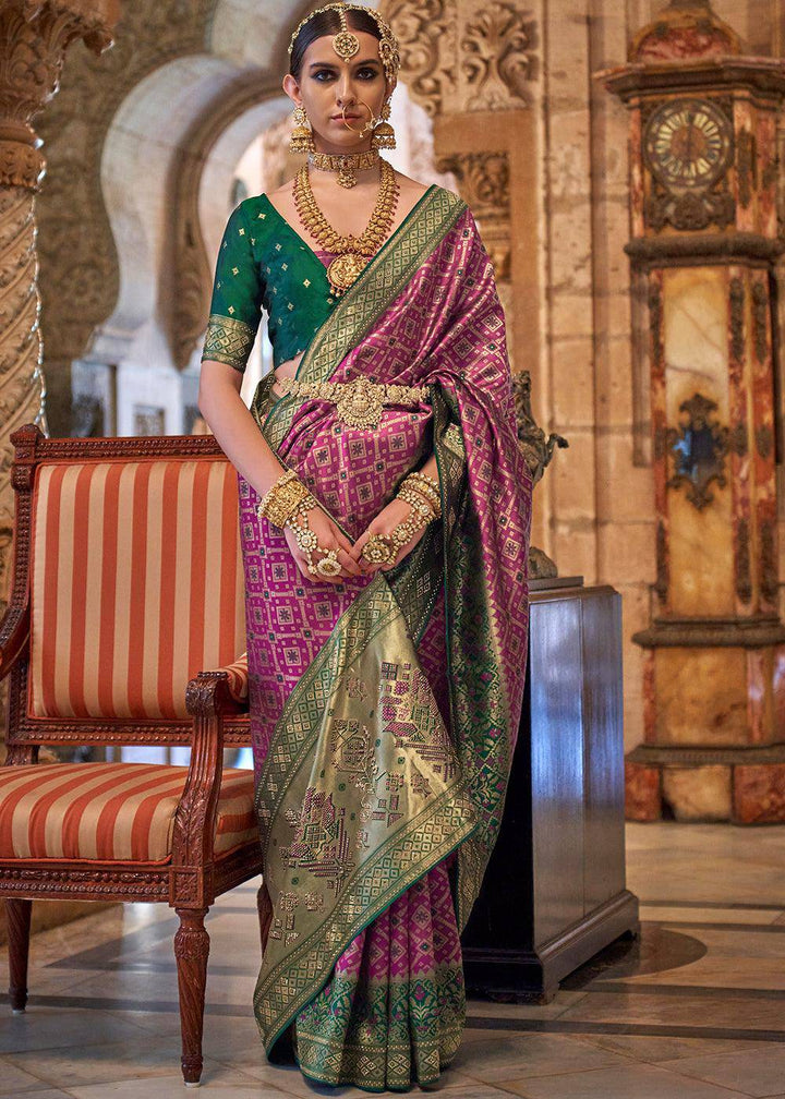 Rhubarb Purple Banarasi Jacquard Silk Saree with Swarvoski work | Stitched Blouse - qivii