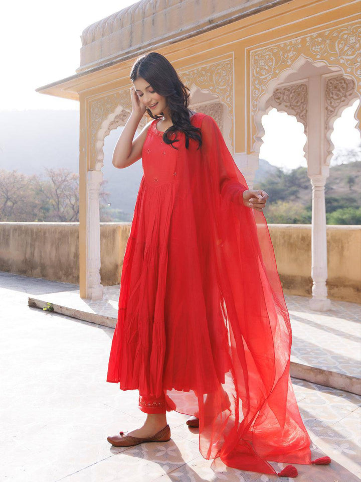 Rococco Red Kurta Set - qivii