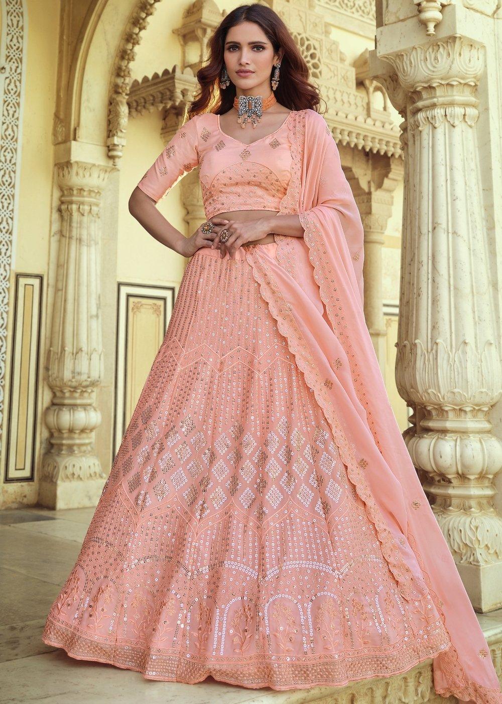 Rose Pink Georgette Lehenga Choli with Sequins & Thread work - qivii