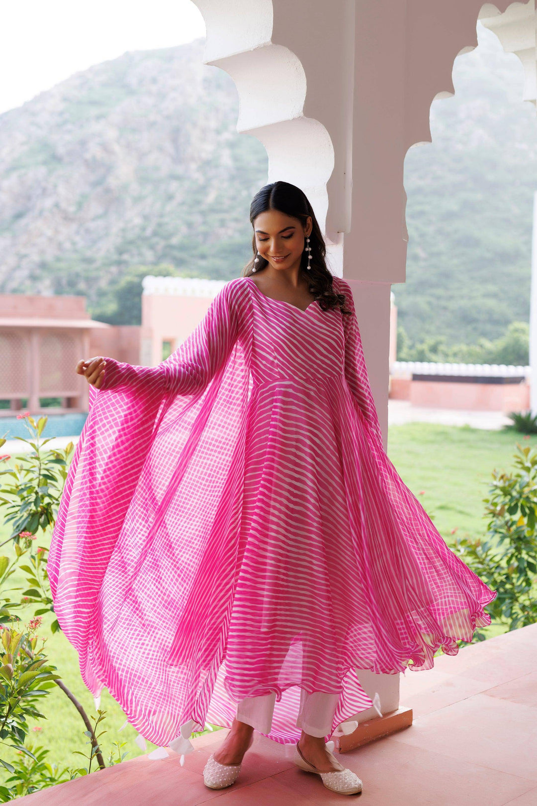 Rosebloom Leheriya Pink Kurta Set - qivii