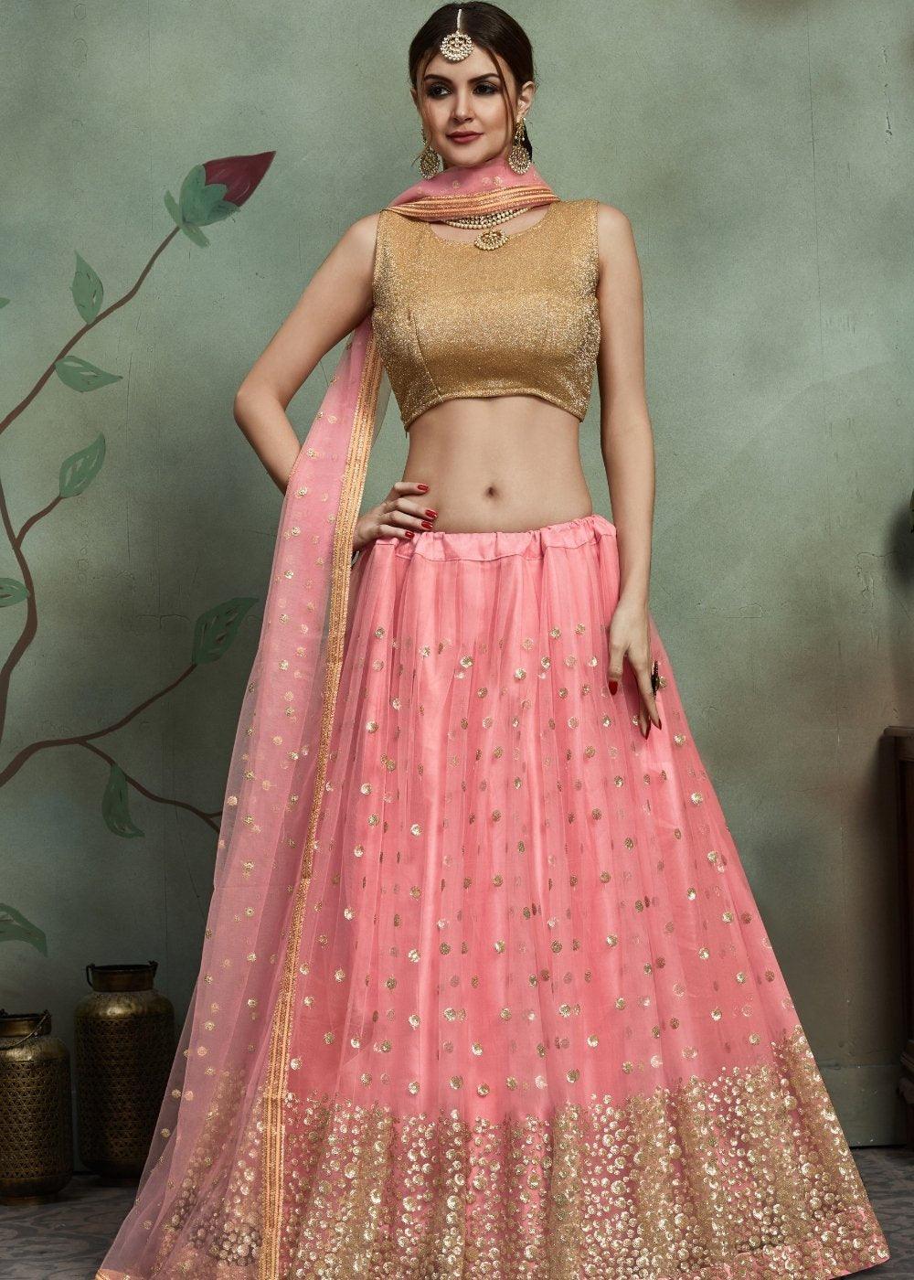 Rouge Pink Designer Soft Net Lehenga Choli with Sequins work - qivii