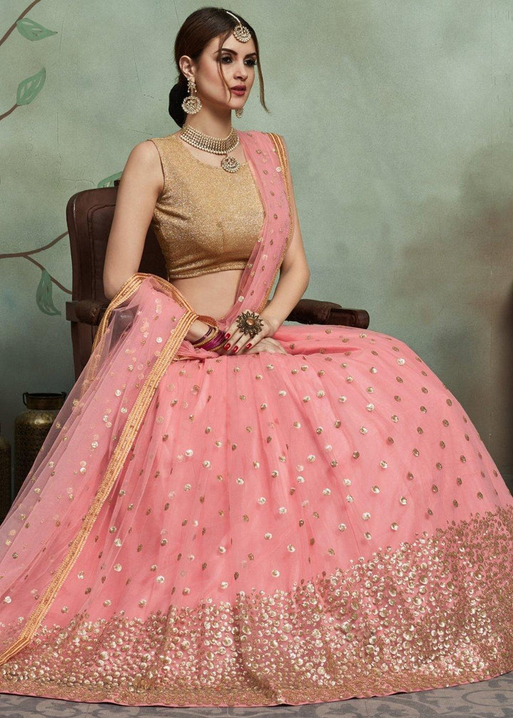 Rouge Pink Designer Soft Net Lehenga Choli with Sequins work - qivii