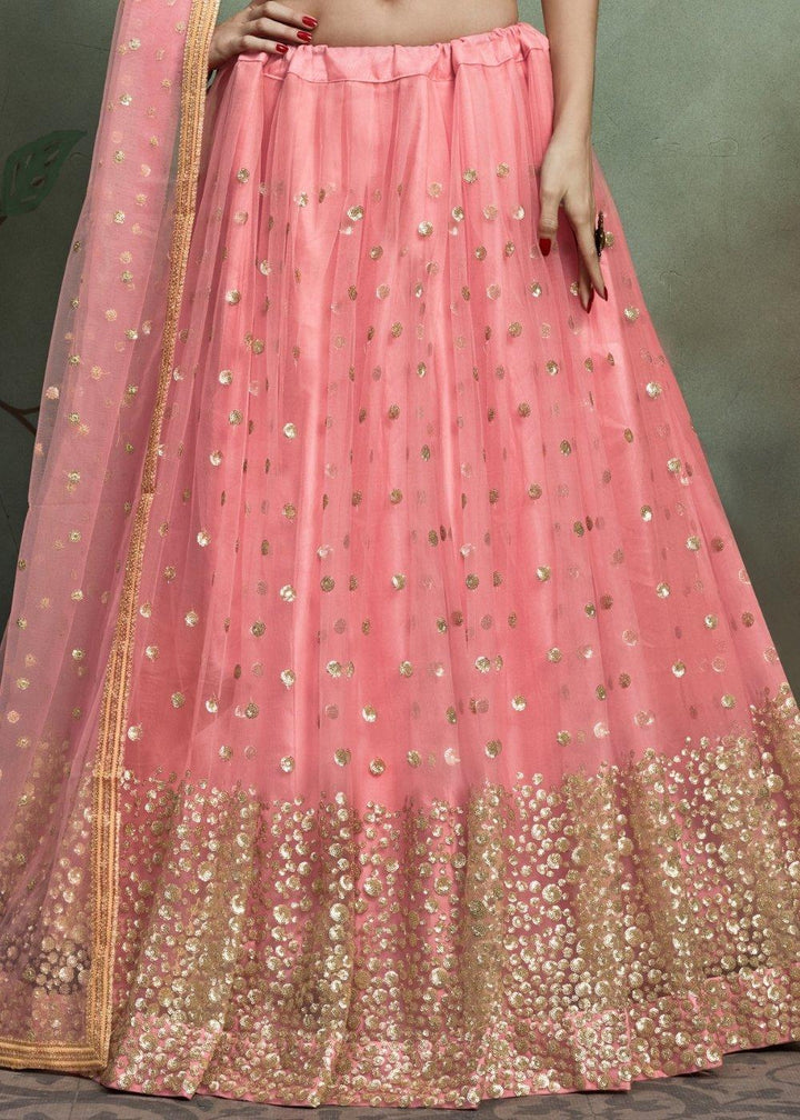 Rouge Pink Designer Soft Net Lehenga Choli with Sequins work - qivii