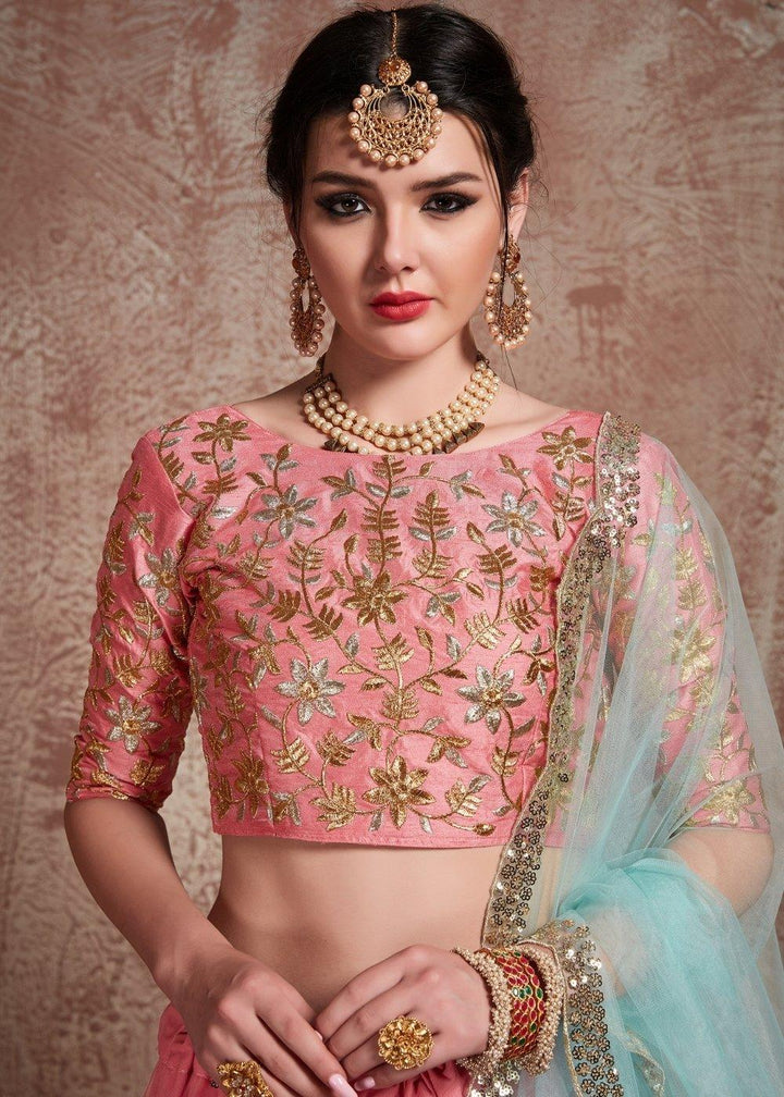 Rouge Pink Designer Soft Net Lehenga with Sequins & Zari work - qivii