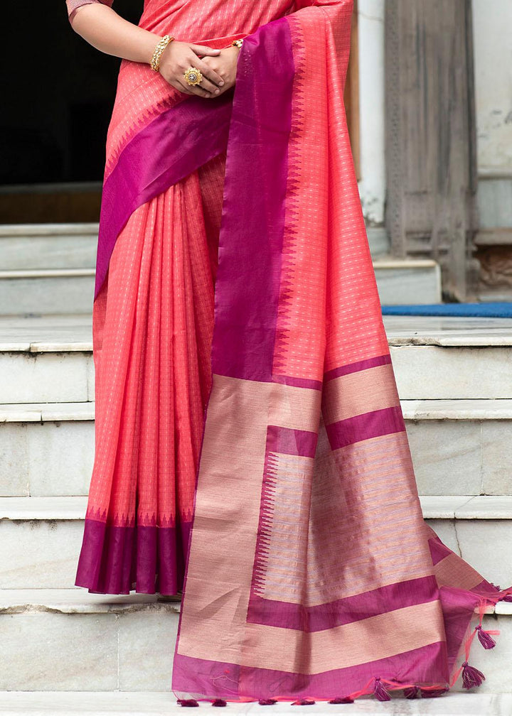 Rouge Pink Designer Woven South Silk Saree | Stitched Blouse - qivii