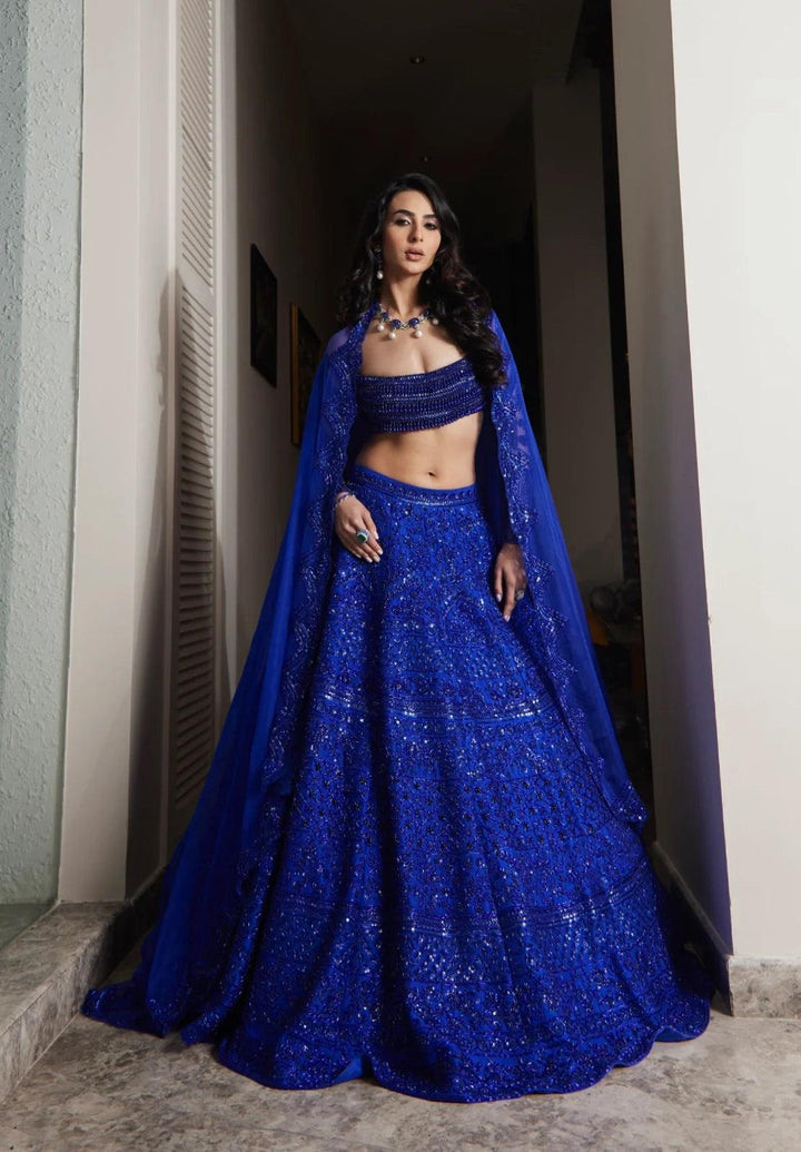 Royal Blue Color Heavy Embroidered Sequence Designer Lehenga Choli | Readyto wear - qivii