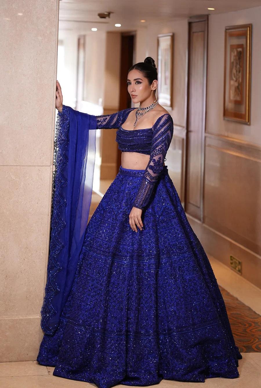 Royal Blue Color Heavy Embroidered Sequence Designer Lehenga Choli | Readyto wear - qivii