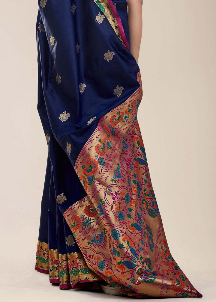 Royal Blue Woven Paithani Silk Saree | Stitched Blouse - qivii