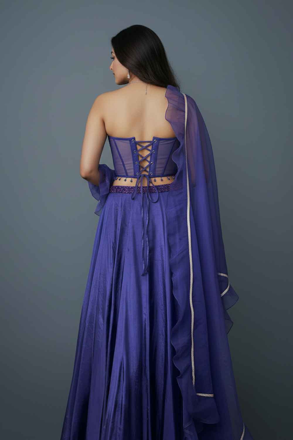 Royal Purple Lehenga with Corset Blouse & Dupatta