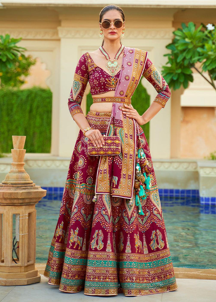 Ruby Pink Ready to Wear Designer Silk Lehenga Choli with Sparkle & Mirror work - qivii