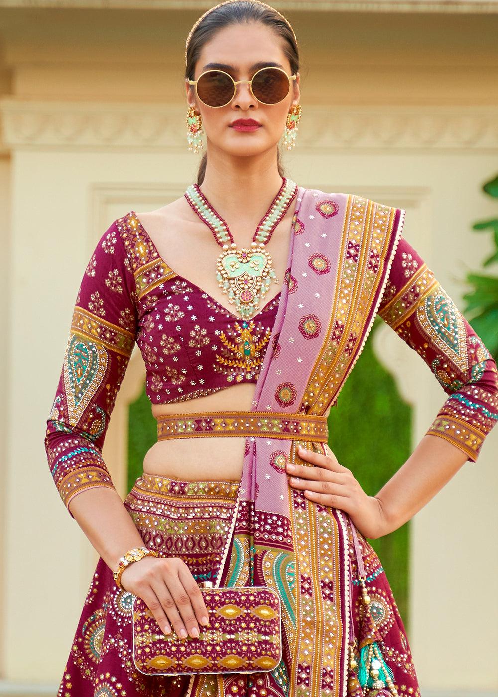 Ruby Pink Ready to Wear Designer Silk Lehenga Choli with Sparkle & Mirror work - qivii