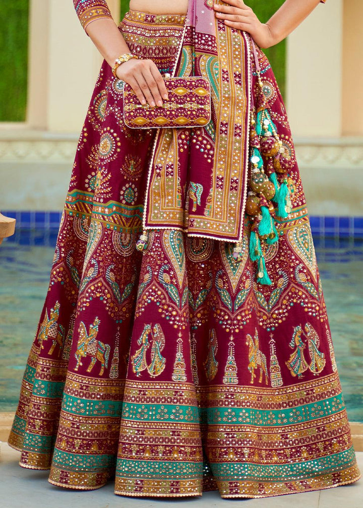 Ruby Pink Ready to Wear Designer Silk Lehenga Choli with Sparkle & Mirror work - qivii