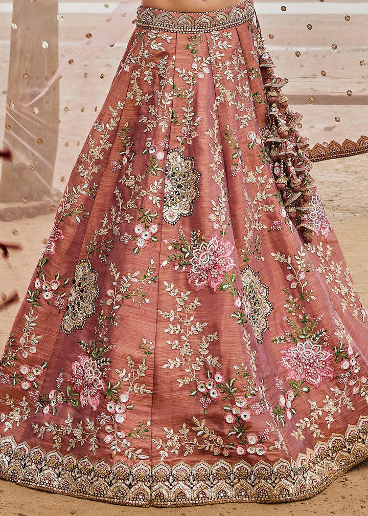 Rust Brown Net Lehenga Choli with Sequins,Coding, Mirror & Moti work - qivii