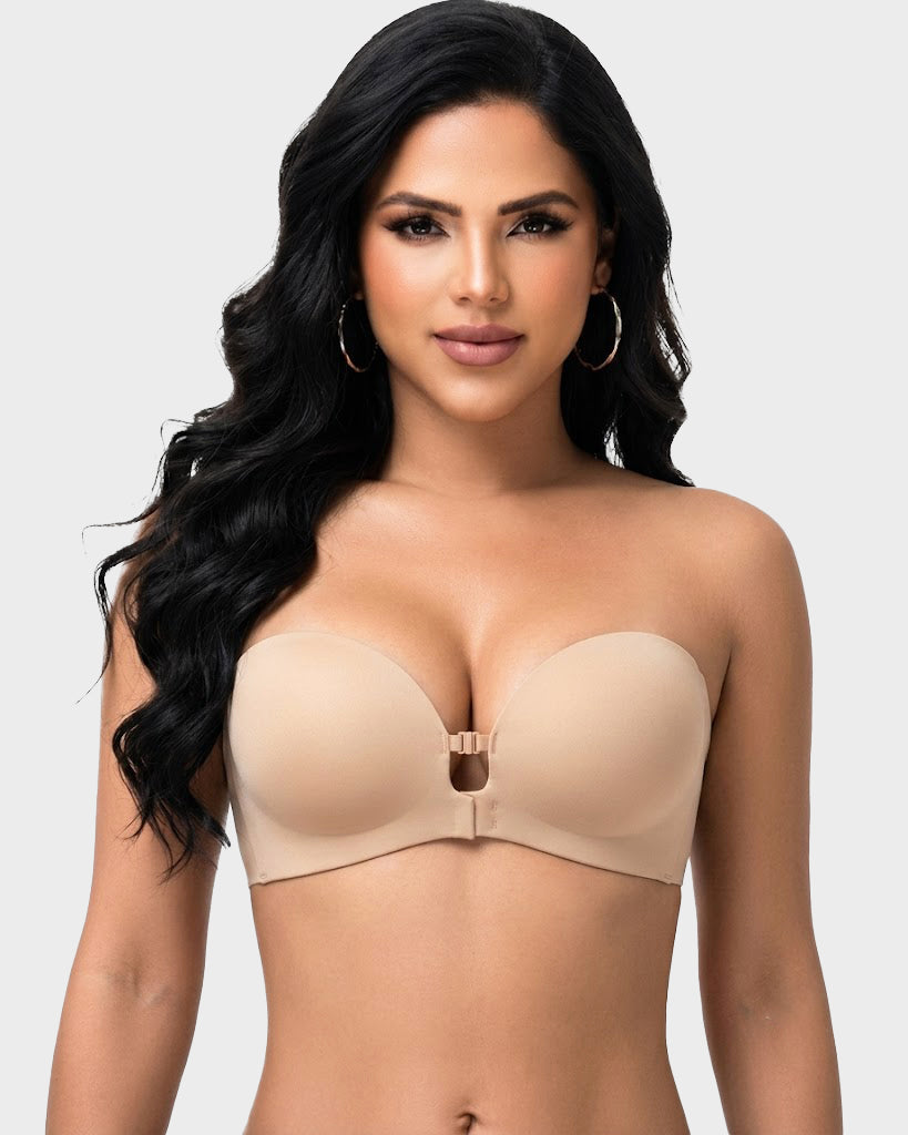 Seamless Front-Closure Detachable Shoulder Strap Push-Up Bra