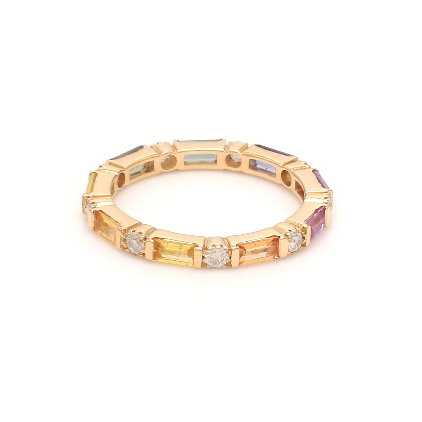 Rainbow Sapphire Baguette Diamond Alternate Ring - qivii