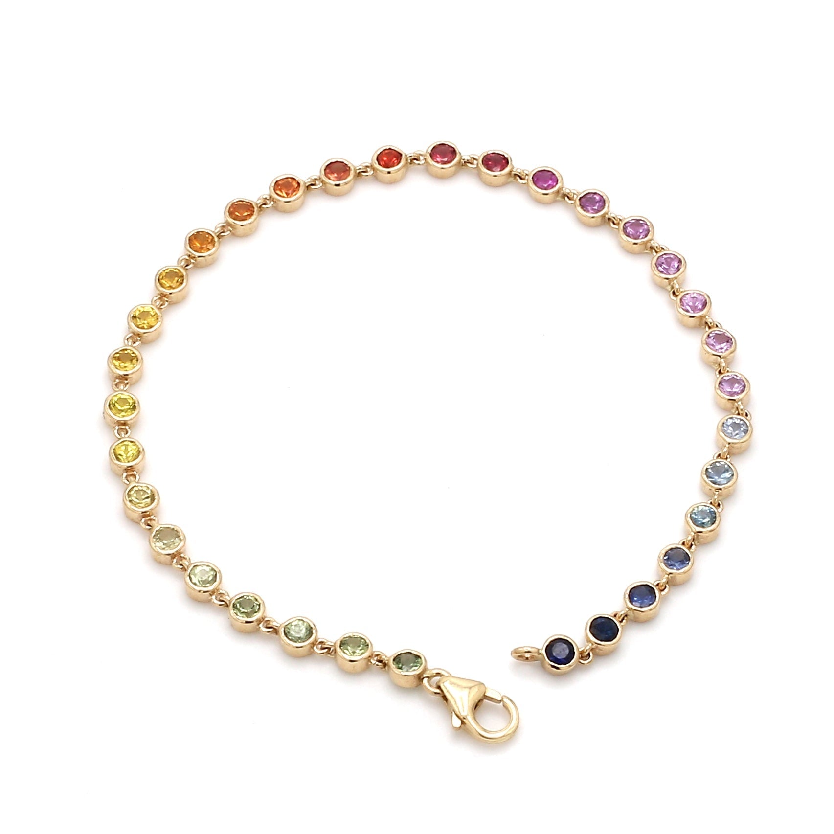 Rainbow Sapphire Round Link Chain Bracelet - qivii