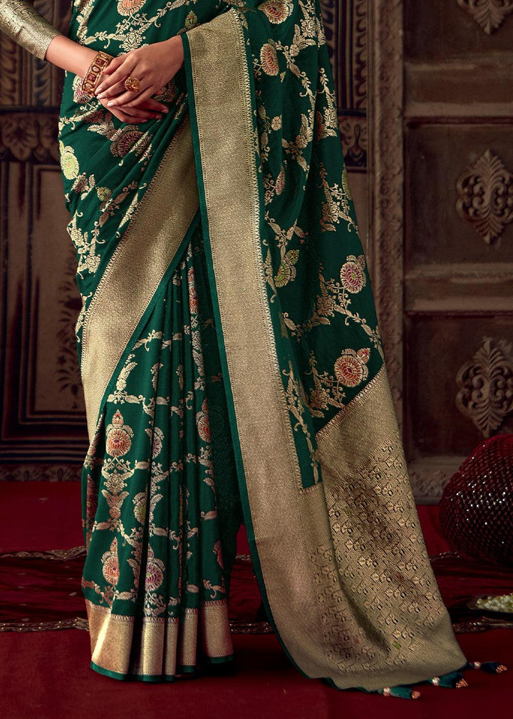 Sacramento Green Meenakari Weaving Dola Silk Saree - qivii