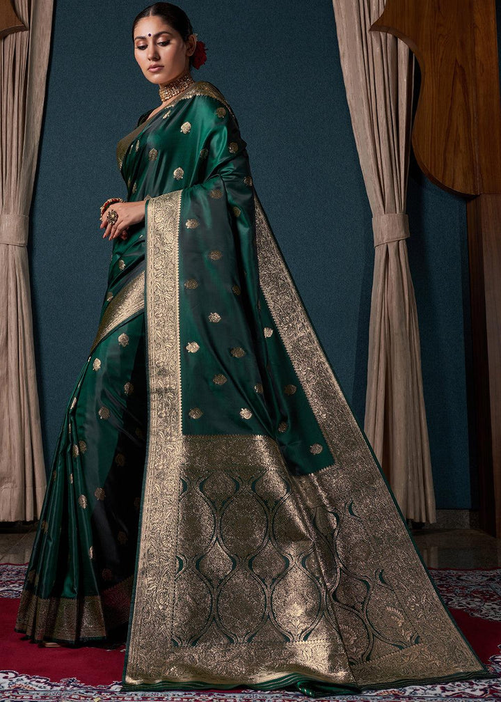 Sacramento Green Zari Woven Satin Silk Saree - qivii