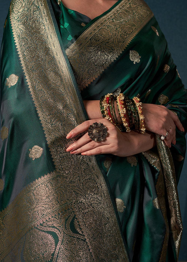 Sacramento Green Zari Woven Satin Silk Saree - qivii