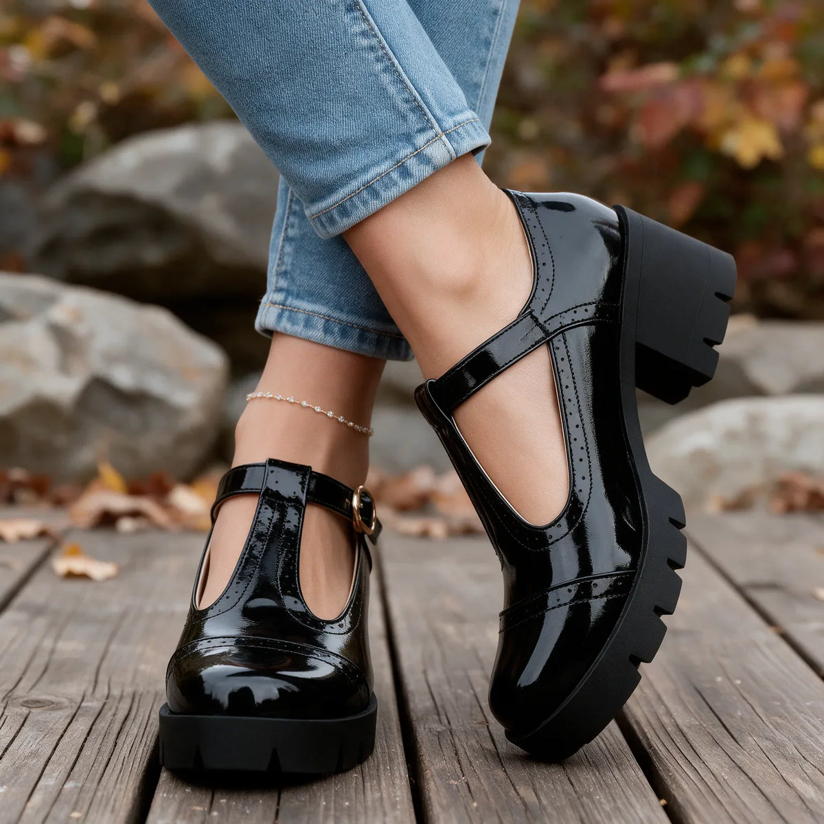 Black Sadie women's orthopedic Mary Jane heels by Hudson Ridge, featuring comfortable, supportive footwear for women.