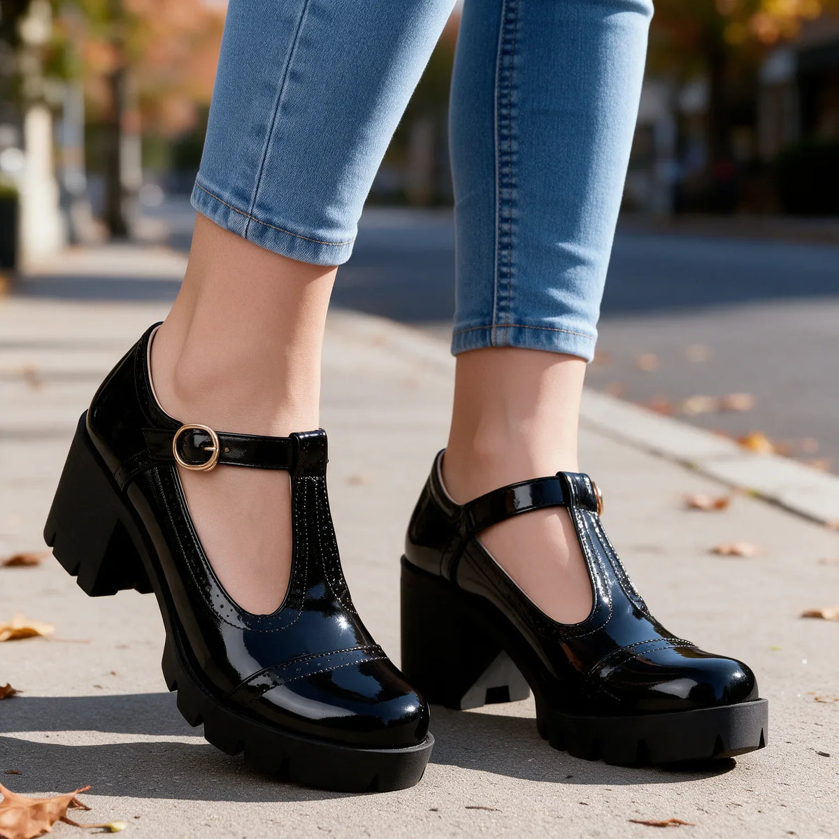 Sadie women's orthopedic Mary Jane heels by Hudson Ridge, stylish black footwear with supportive design and rounded toe.