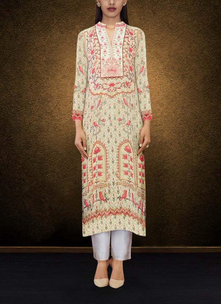 Sage White Printed Kurta by Qivii