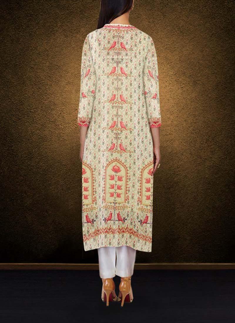 Sage White Printed Kurta by Qivii