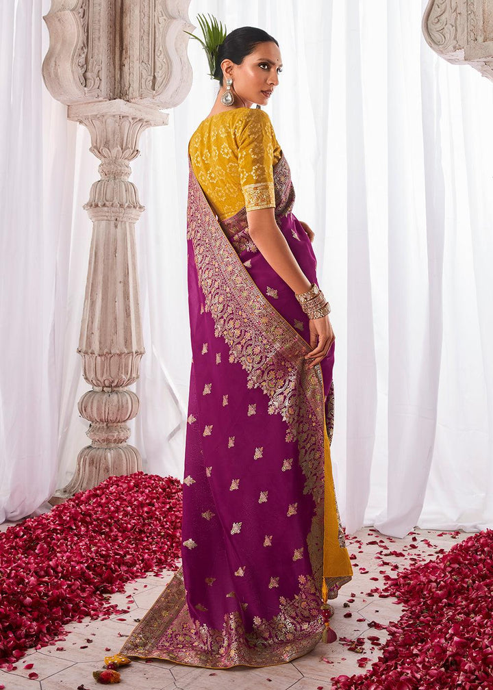 Sangria Purple Kora Silk Saree with Meenakari Pallu & Designer Blouse - qivii