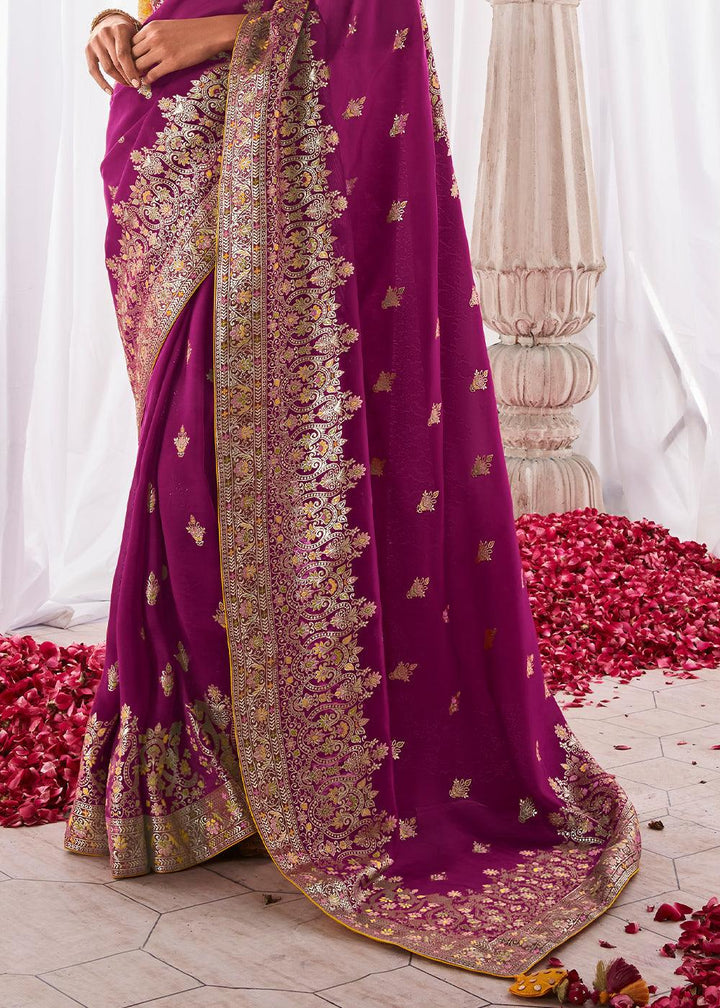 Sangria Purple Kora Silk Saree with Meenakari Pallu & Designer Blouse - qivii