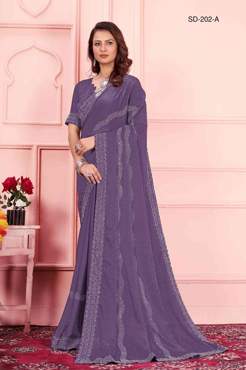 Purple saree With  Rangoli Swarowski Work