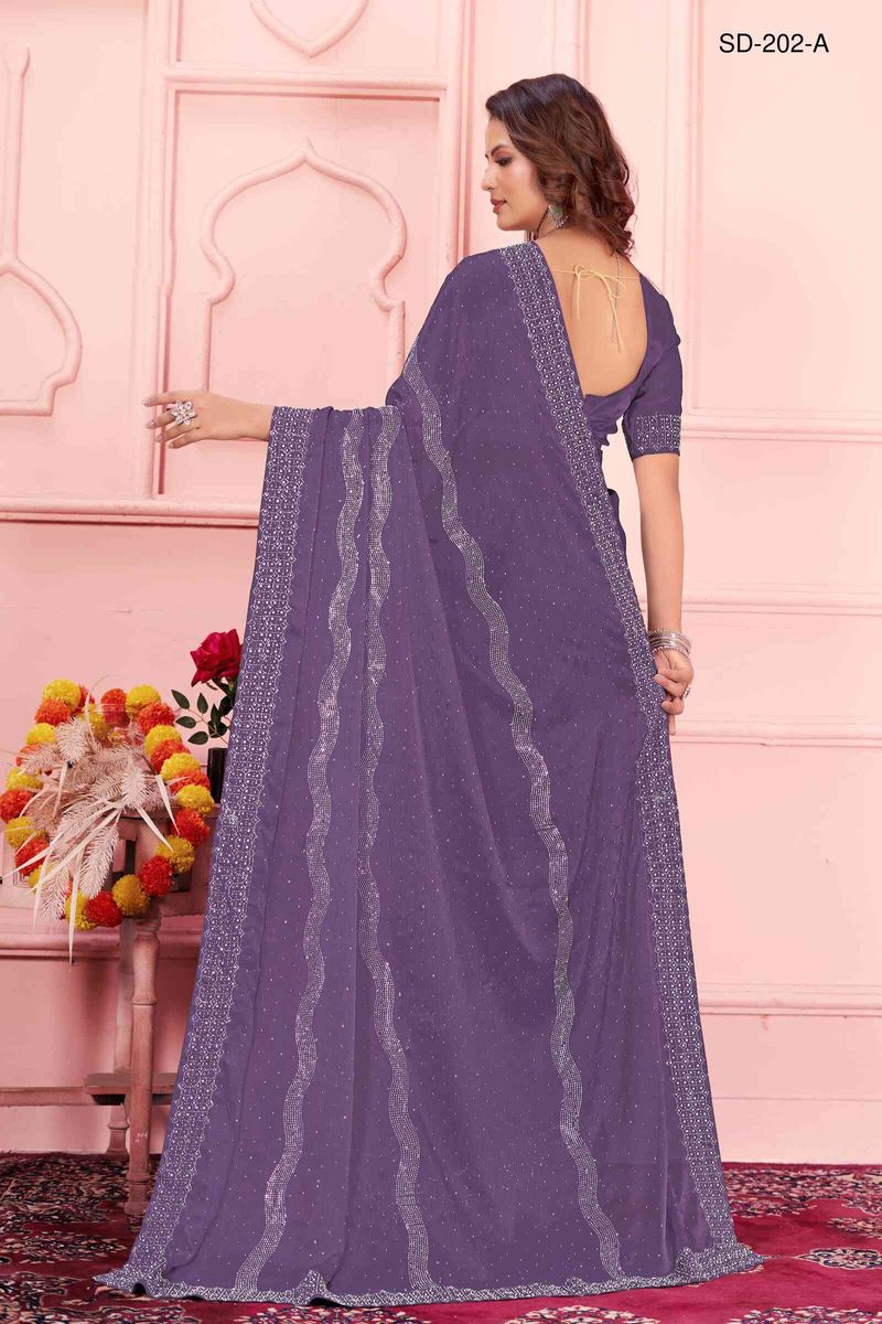 Purple saree With  Rangoli Swarowski Work