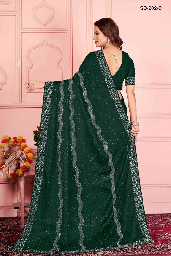 Green saree With  Rangoli Swarowski Work